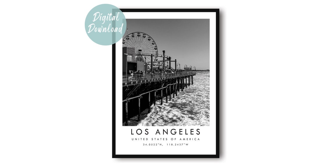 Santa Monica Pier Ferris Wheel Black and White Los Angeles Poster