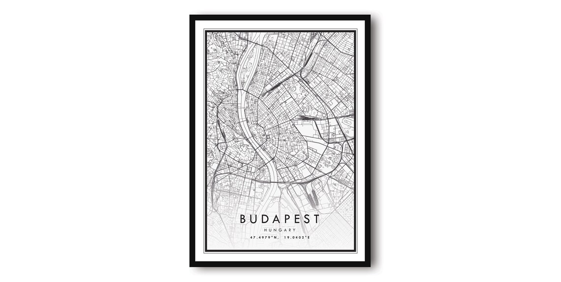 Budapest Map Art Print, Minimalist Hungary Poster