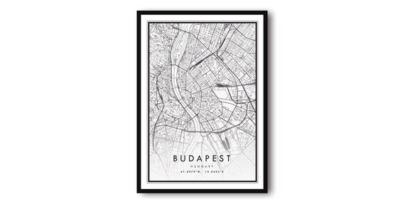 Budapest Map Art Print, Minimalist Hungary Poster
