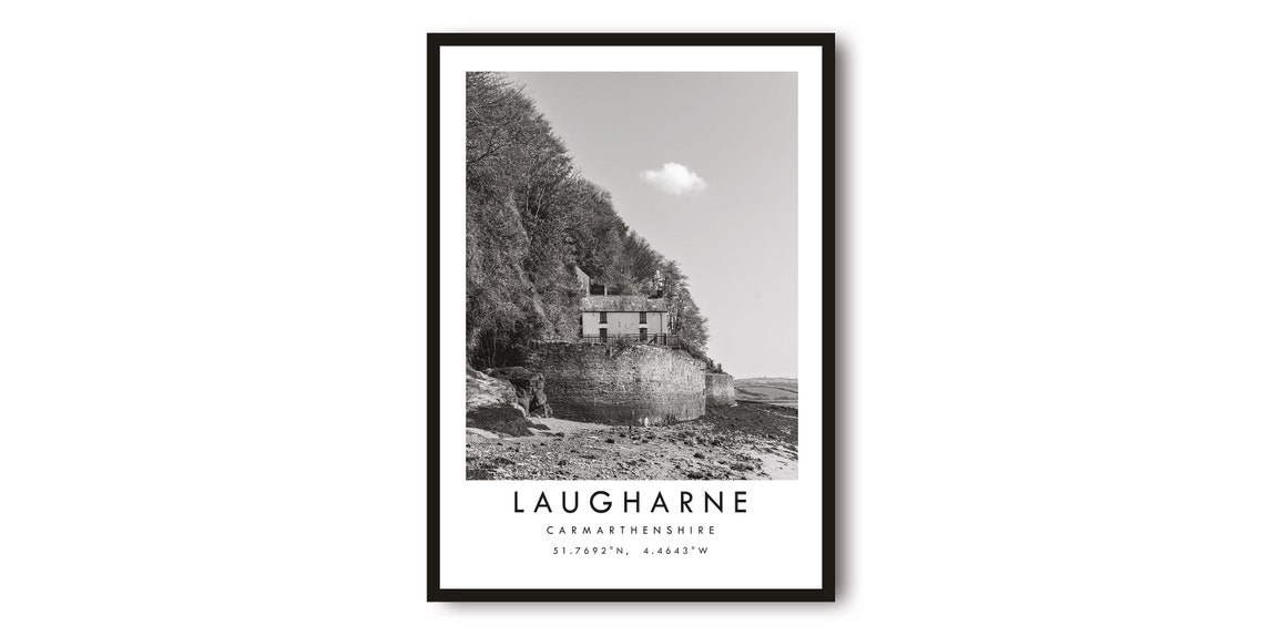 Laugharne Carmarthenshire Coastal Fortress Black and White Photo Print