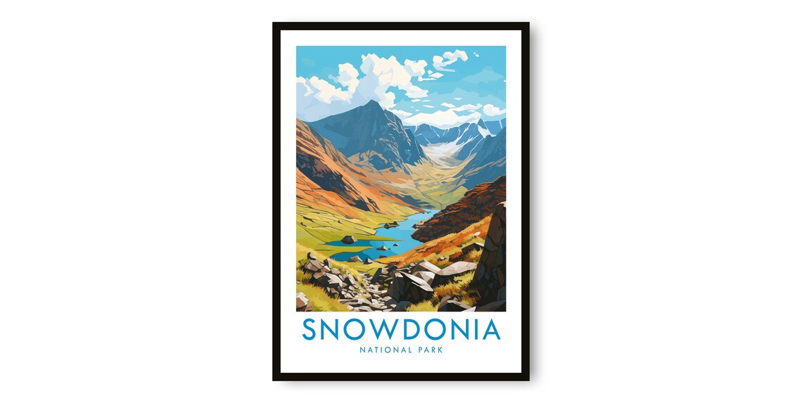 Snowdonia Travel Poster, United Kingdom Travel Decor