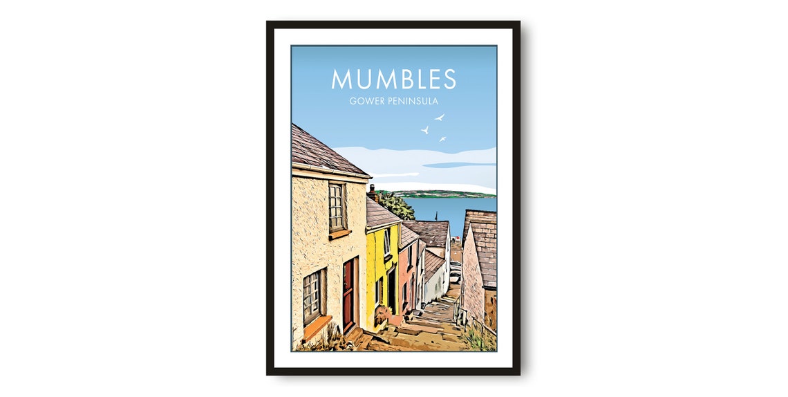 Mumbles Gower Peninsula Seaside Village Coastal Steps Travel Poster