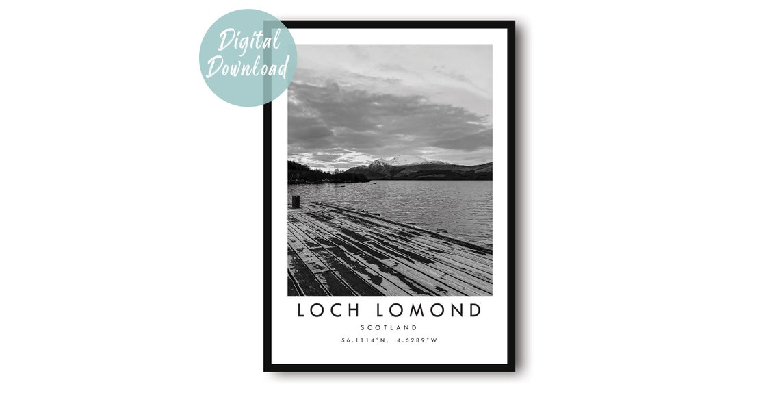 Loch Lomond Scotland Black And White Landscape Travel Poster
