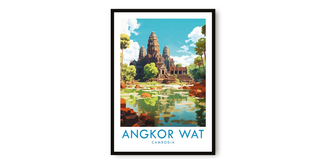 Angkor Wat Cambodia Travel Poster, Art Print