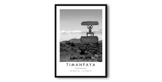Timanfaya Travel Poster, Black And White Minimalist