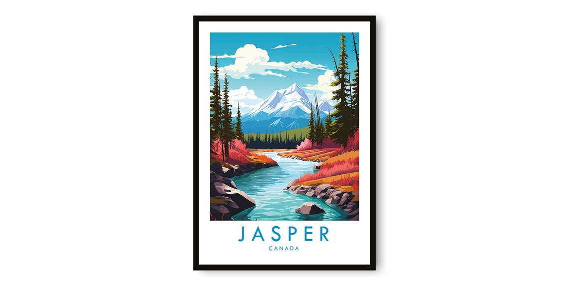 Jasper National Park Mountain Landscape Travel Poster