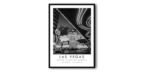 Las Vegas Golden Nugget Black and White Art Print
