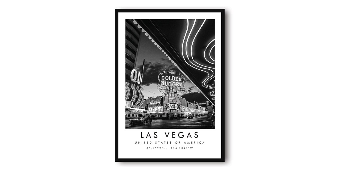 Las Vegas Golden Nugget Black and White Art Print