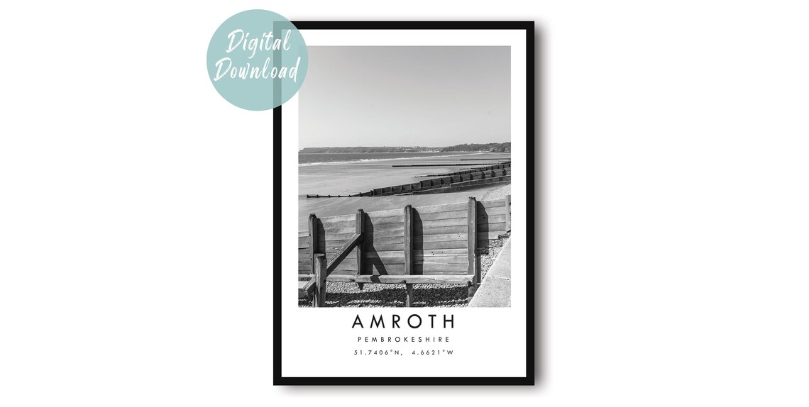 Amroth Beach Black And White Coastal Travel Photography Wall Art