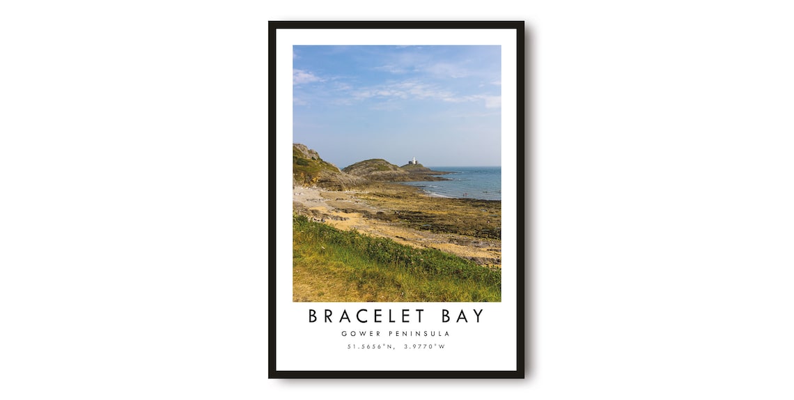Bracelet Bay Mumbles Gower Travel Poster, Minimalist