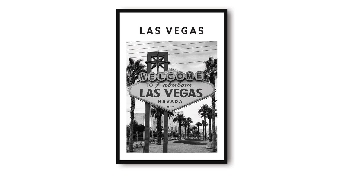 Las Vegas Welcome Sign Black White Travel Print Nevada Retro Art