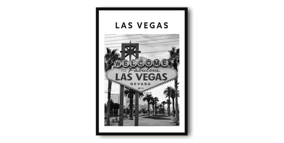 Las Vegas Welcome Sign Black White Travel Print Nevada Retro Art