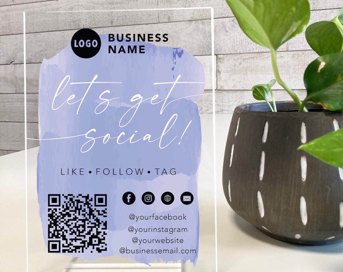 Custom QR Code Social Media Contact Sign, Minimalist