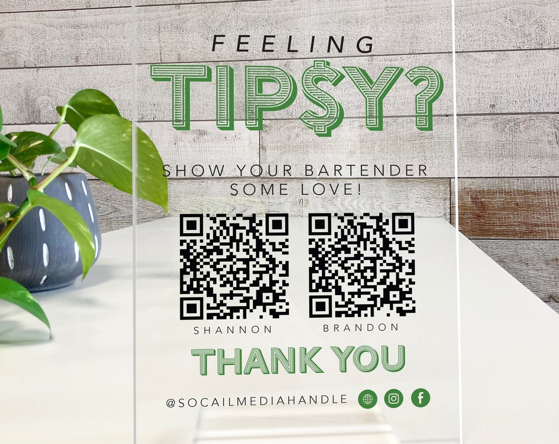 Feeling Tipsy QR Code Bartender Tip Sign Funny Bar Wall Art Gift