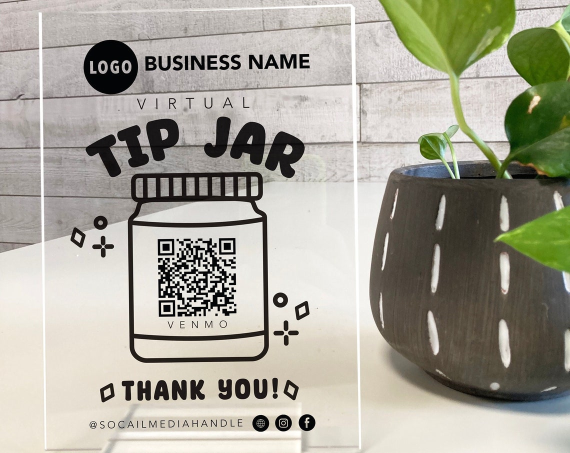 Custom Virtual Tip Jar QR Code Acrylic Business Thank You Sign Print