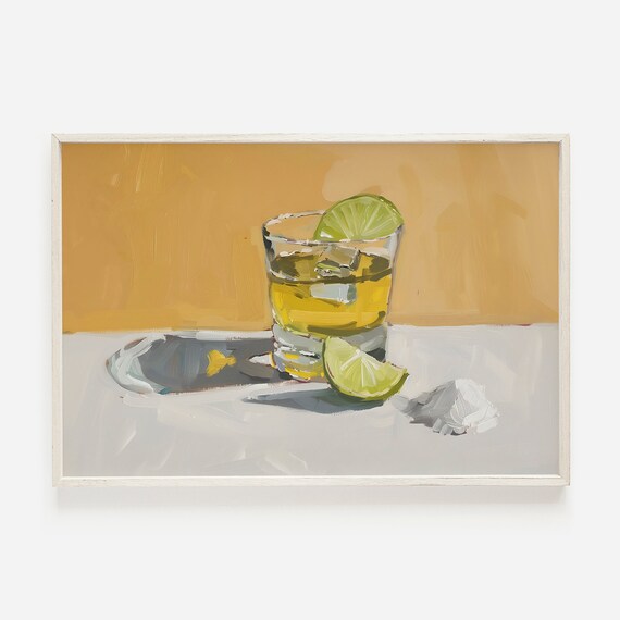 Tequila Shot with Lime and Salt Minimalist Kitchen Bar Art Poster