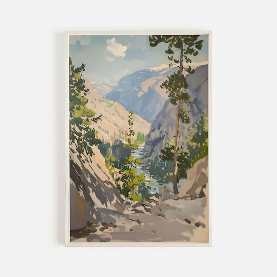 Kings Canyon National Park River Canyon Wilderness Painting Scenic Print