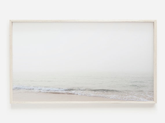 Minimal Beach Photo, Neutral Coastal Waves Art Print