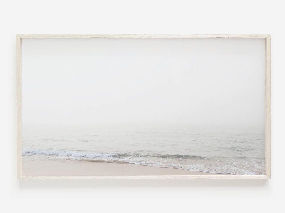 Minimal Beach Photo, Neutral Coastal Waves Art Print