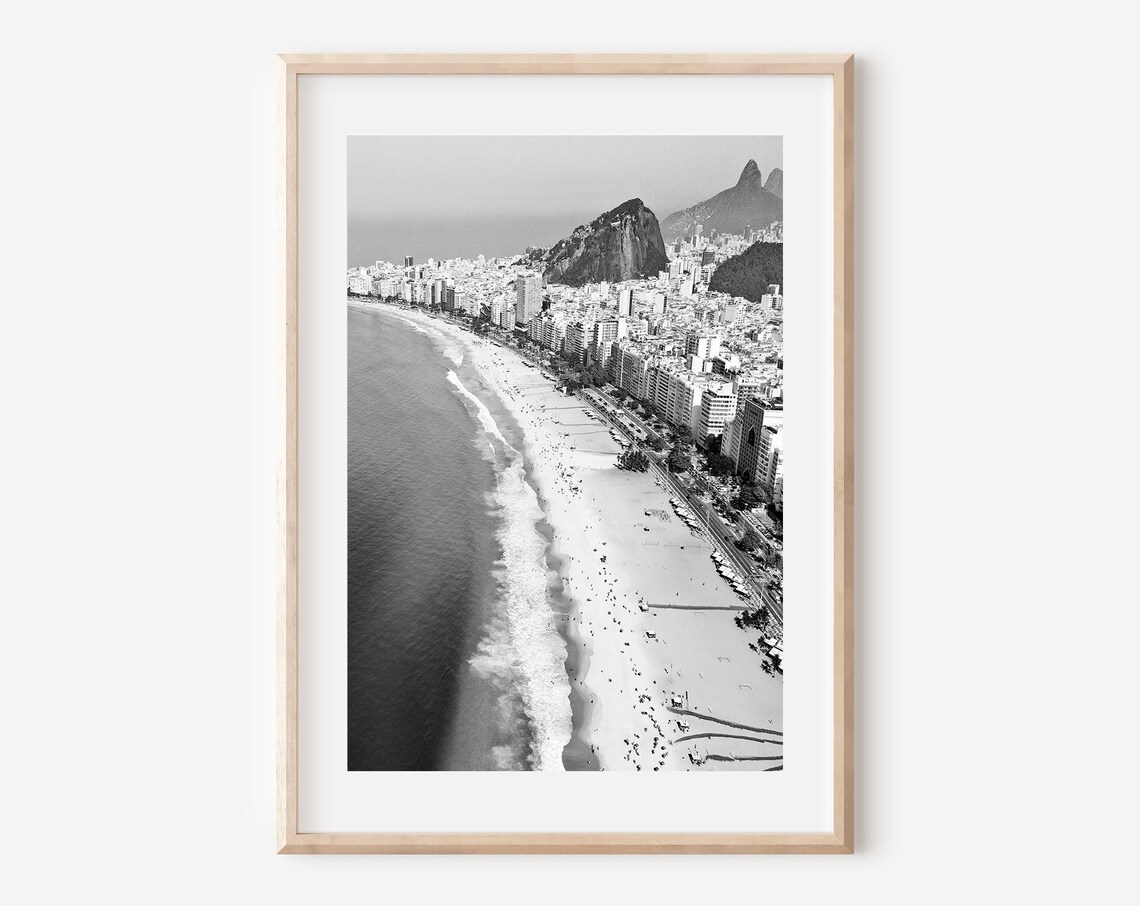 Rio De Janeiro Black and White Copacabana Travel Poster