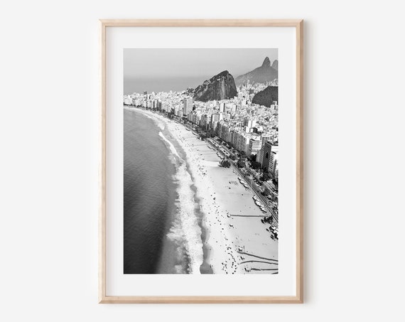 Rio De Janeiro Black and White Copacabana Travel Poster