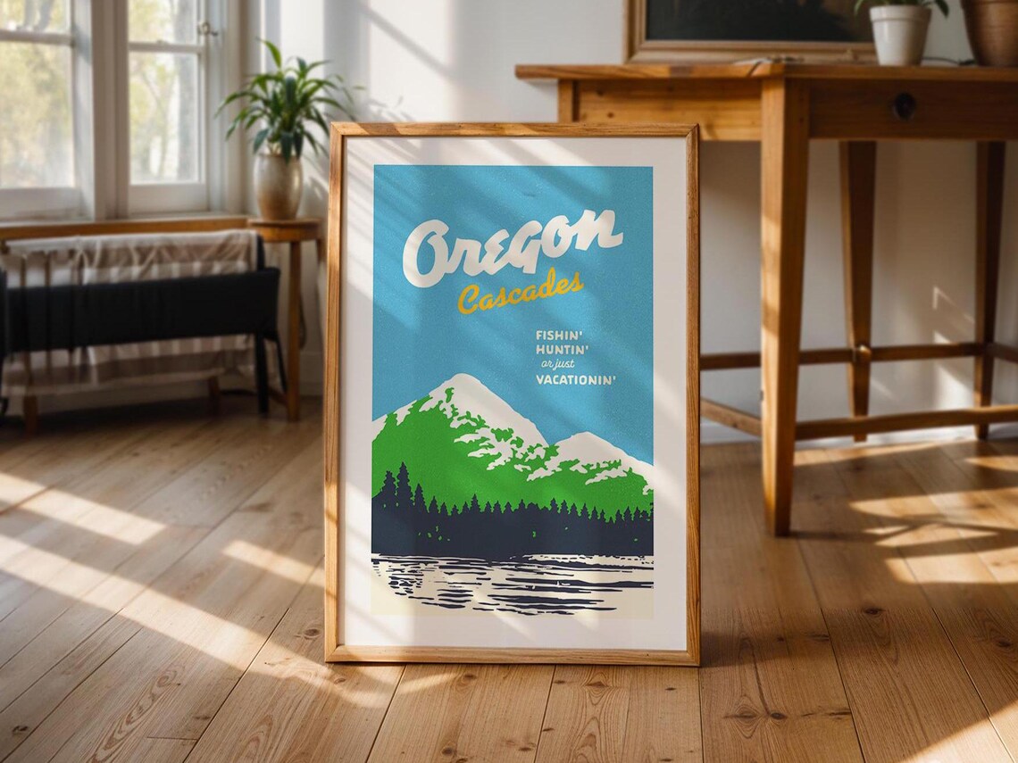 Retro Oregon Travel Poster, Vintage Cascades Decor - Image 4