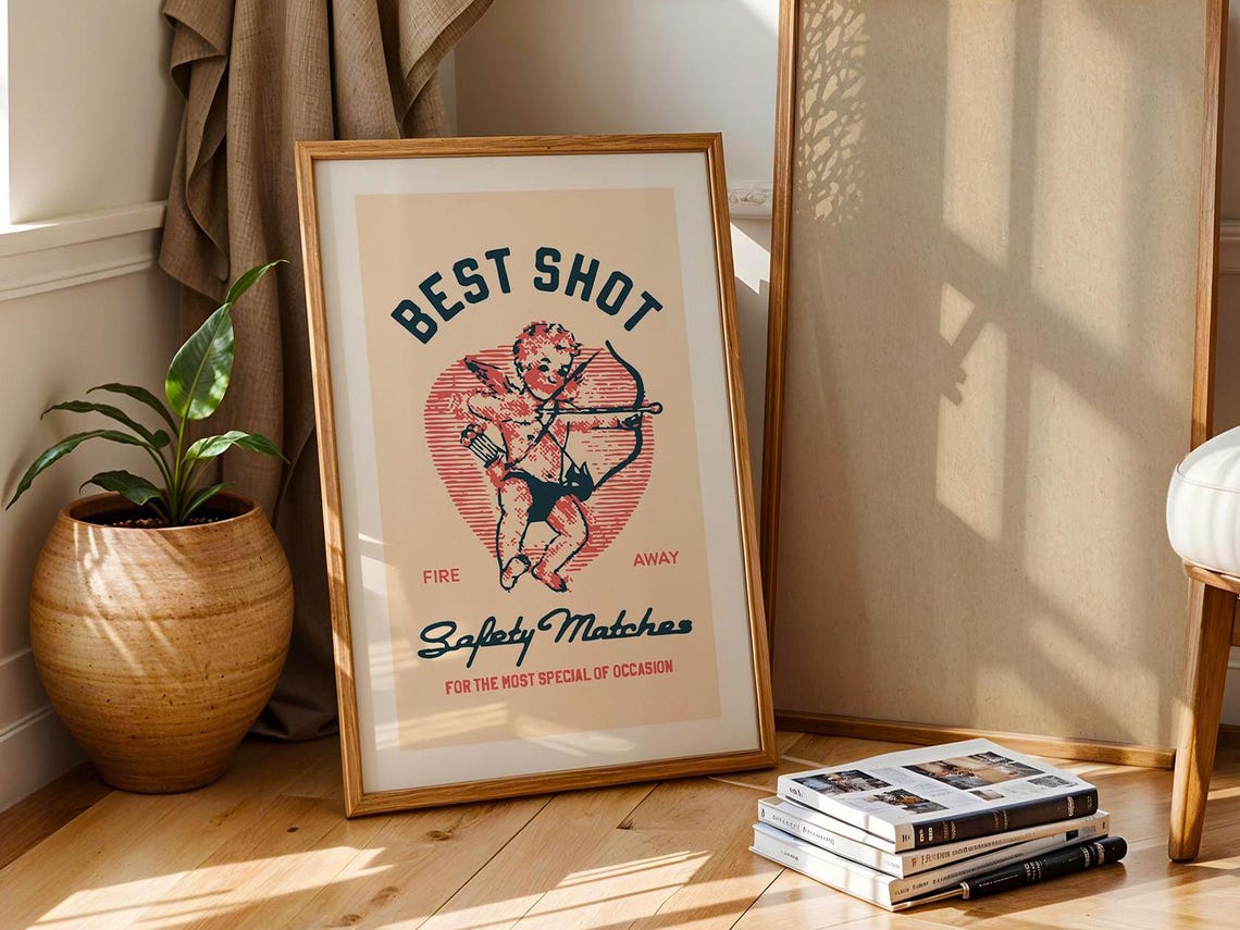 Best Shot Fire Away Cupid Vintage Matchbox Label Valentine Poster - Image 4