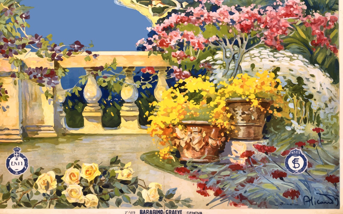 Vintage Travel Poster Sanremo Italy Retro Art Coastal Italian Landscape Painting Mediterranean Sea Art Print Terrace Flowers Artwork - Image 3