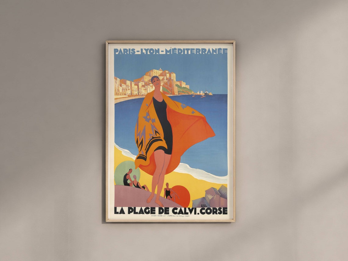 Vintage French Riviera Travel Posters France Wall Art Woman On Beach In South France Cte Dazur Art Deco French Poster Art Print - Image 2