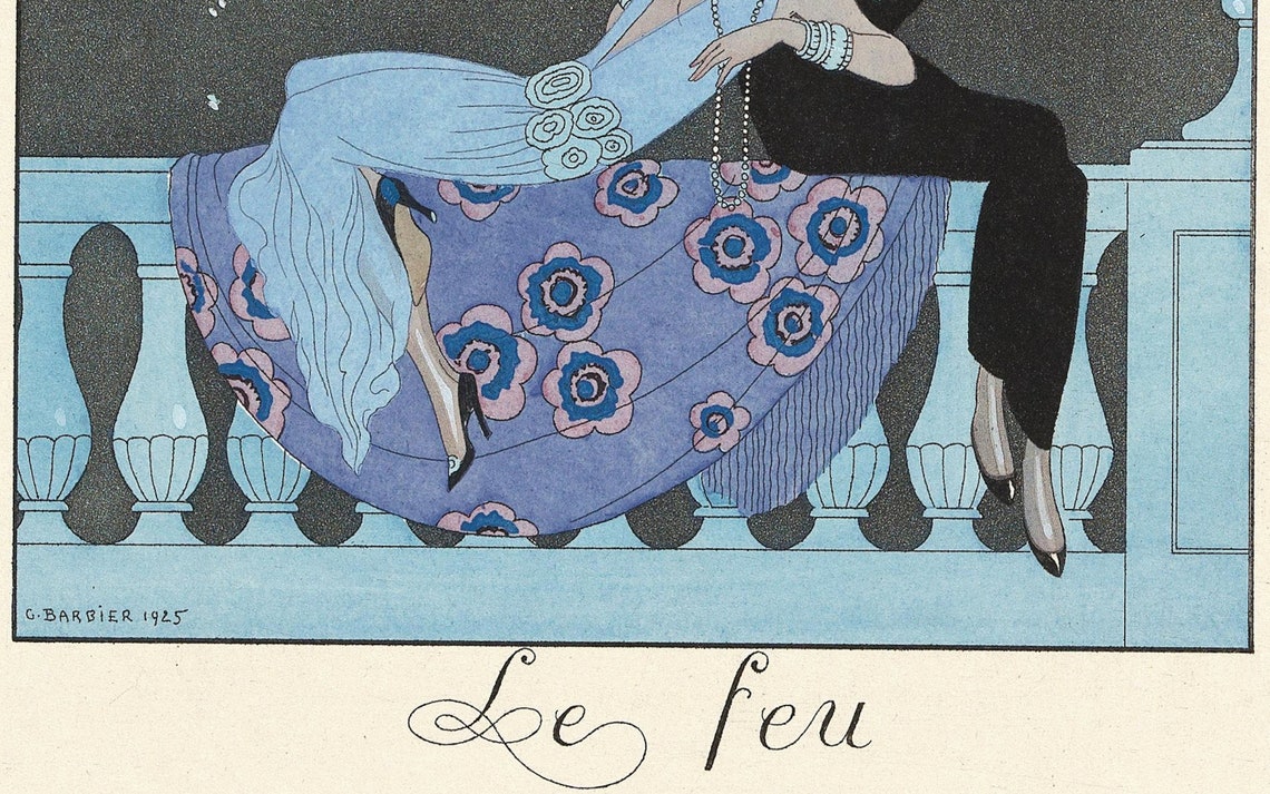 Art Deco Wall Art Lovers Kissing Fireworks At Night Vintage Fashion Illustration Couple In Love Vintage Fashion Art Print - Image 3