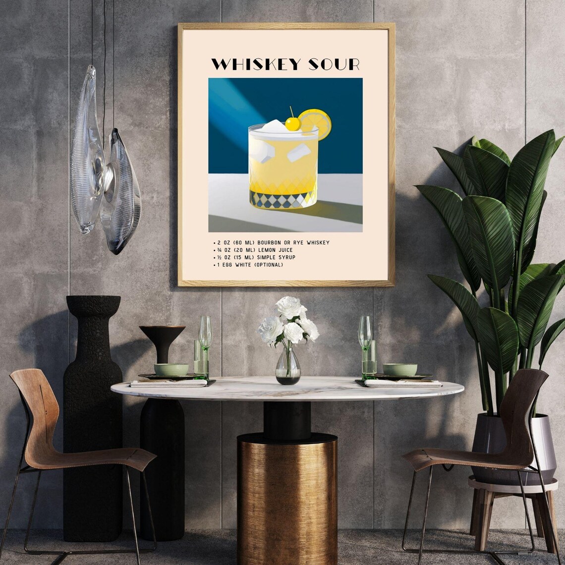 Whiskeysour Cocktail, Yellow Minimalist Retro Art - Image 5