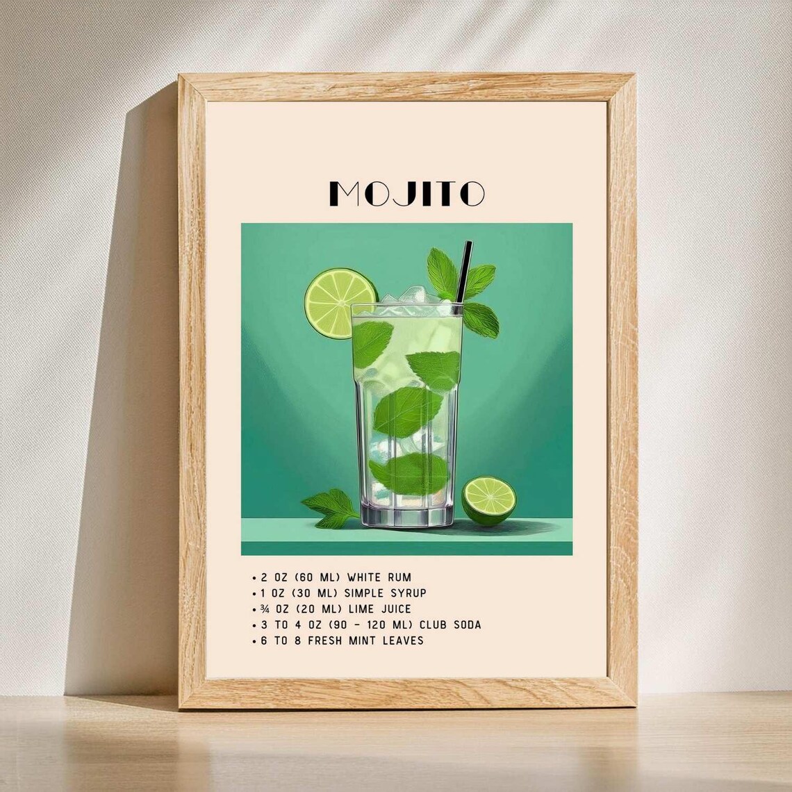 Mojito Cocktail Print, Green Minimalist Retro Vintage - Image 3
