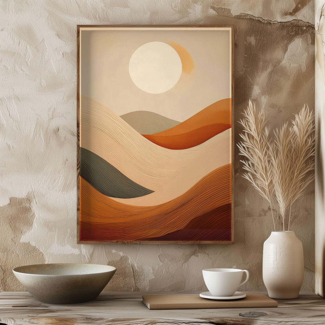 Abstract Landscape, Sunset Waves Boho Vintage Art