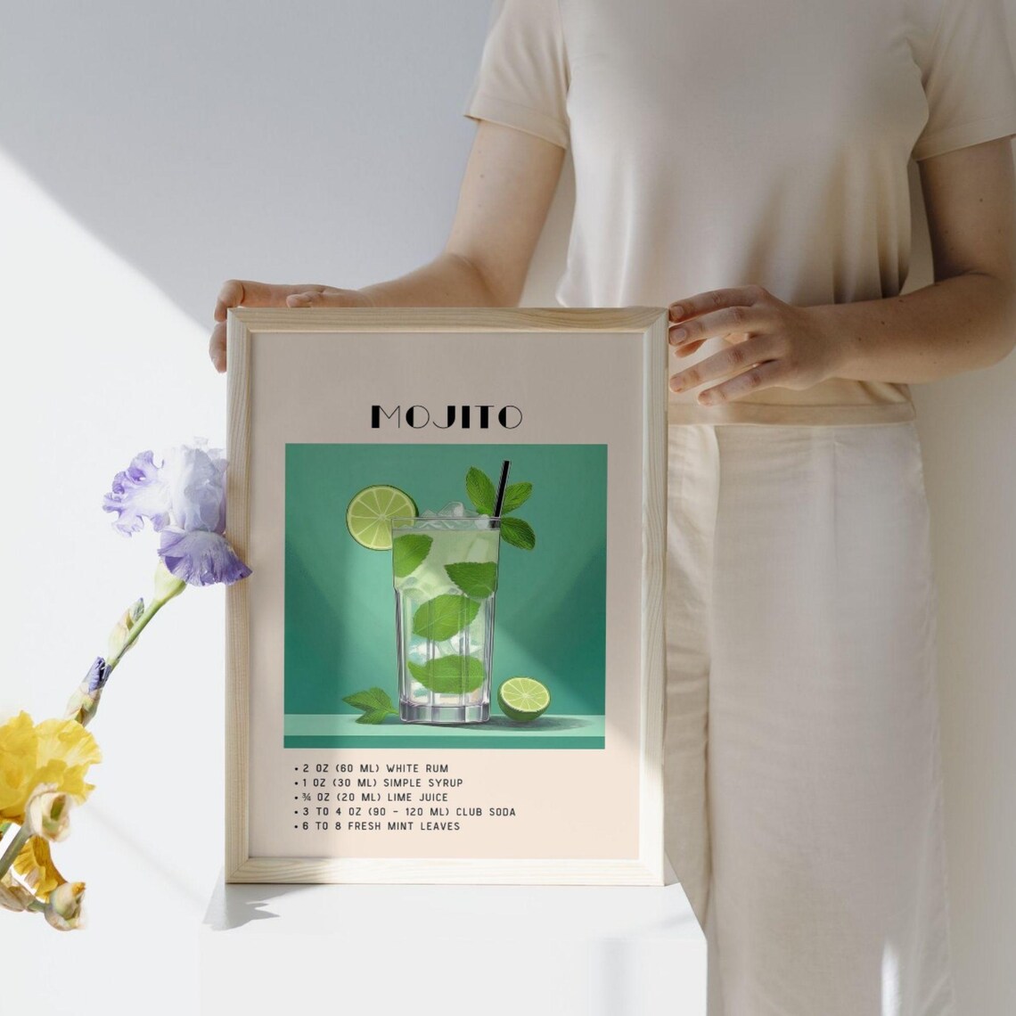 Mojito Cocktail Print, Green Minimalist Retro Vintage - Image 2