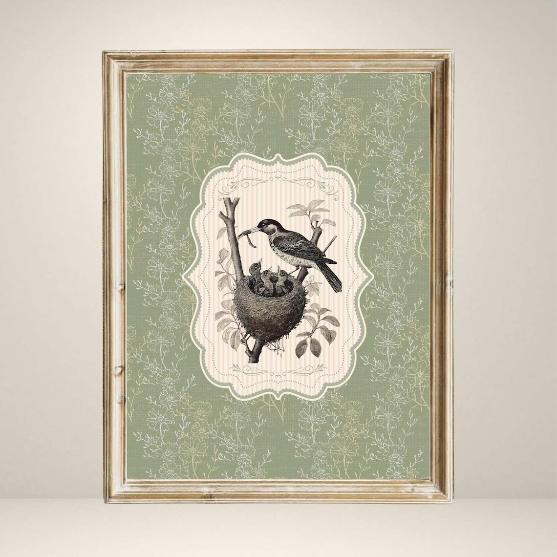 Vintage Bird Print, Rustic Nursery Decor
