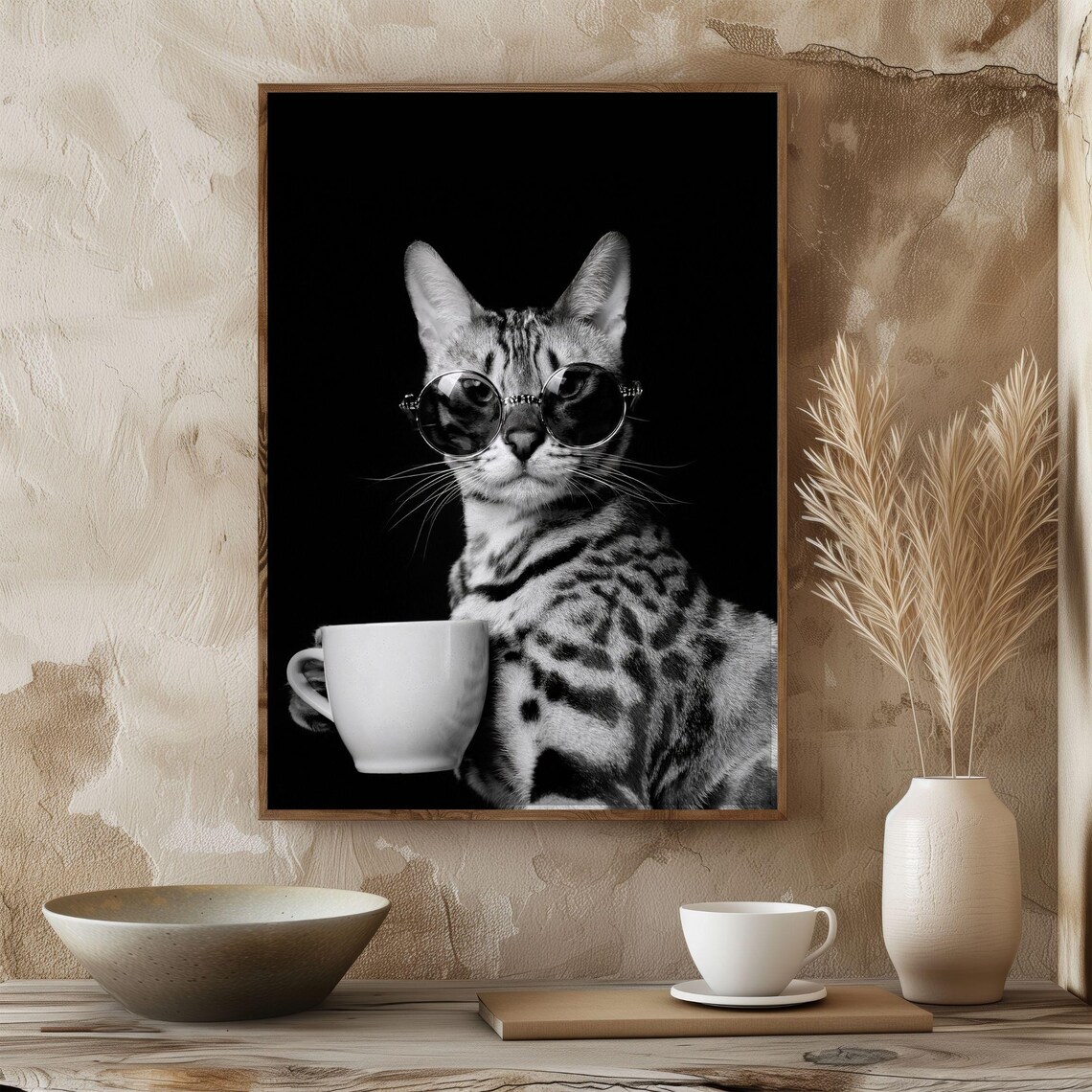 Bengal Drinking Coffee, Vintage Cat Kitchen Decor - Image 4