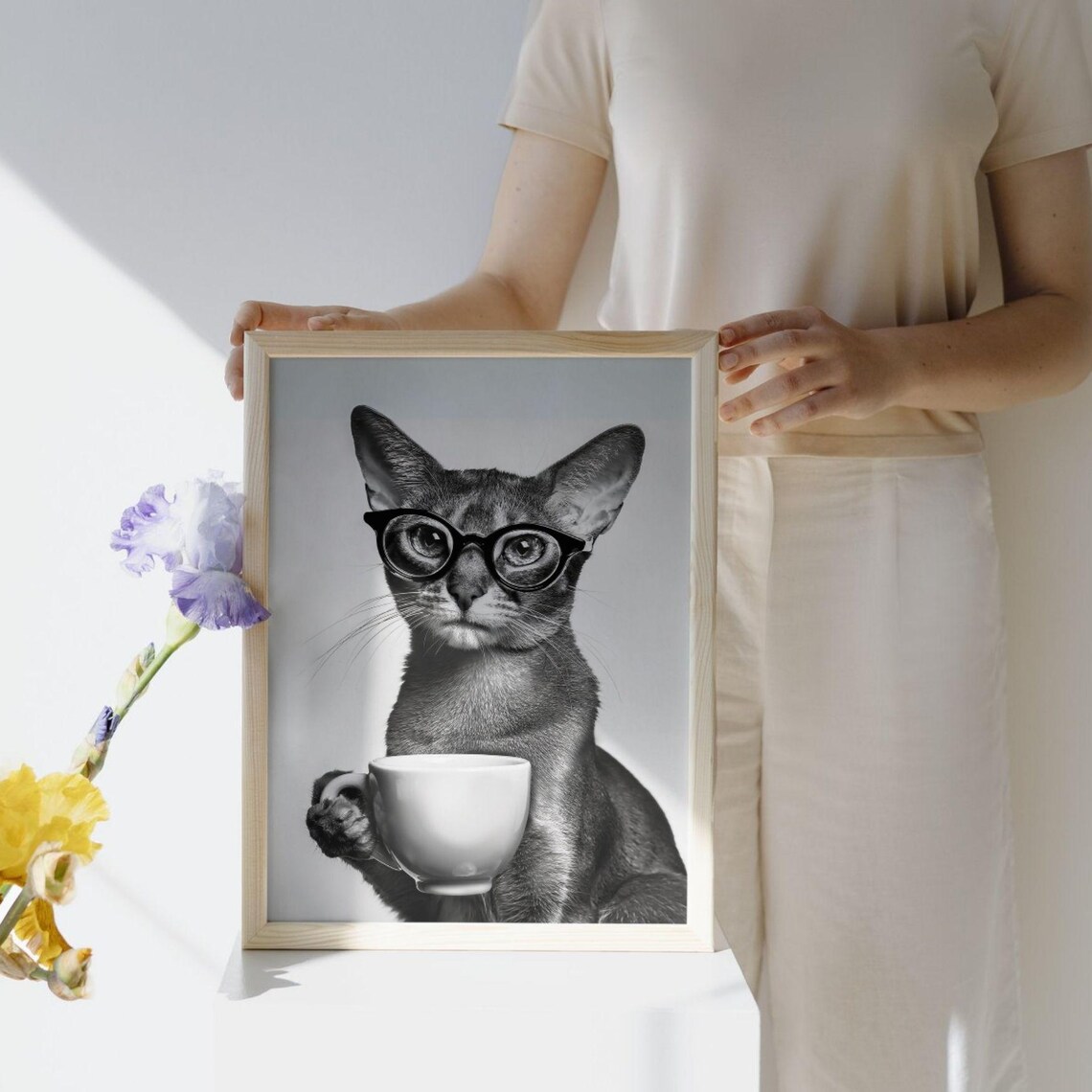 Abyssinian Drinking Coffee, Vintage Cat Poster - Image 2