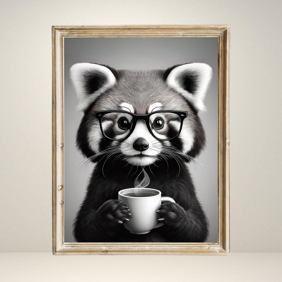Panda Animal Drinking Coffee, Vintage Poster - Image 4