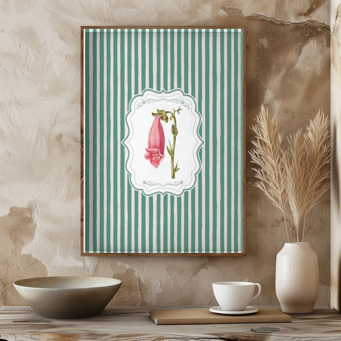 Vintage Pink Flower Print, Antique Botanical Floral Art