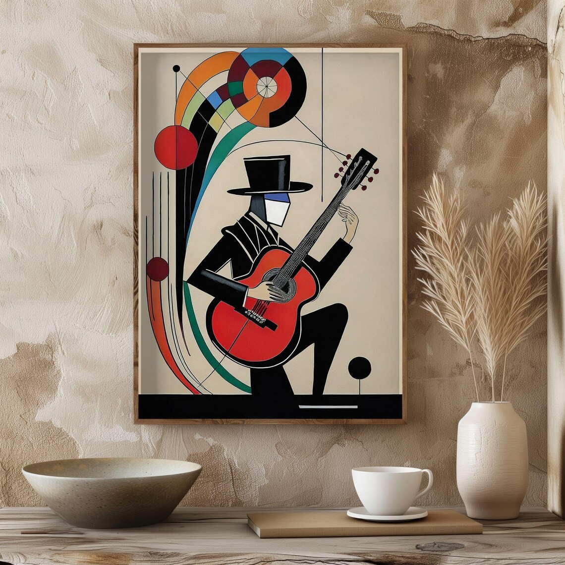 Cubist Guitarist, Colorful Abstract Music Poster