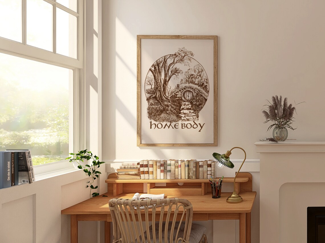 Homebody Hobbit Hole Round Door Sketch Cozy Home Decor Quote Poster - Image 3