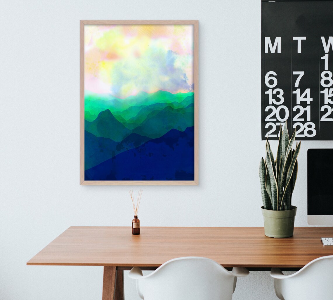 Misty Mountains Minimalist Landscape Art Print - Image 3