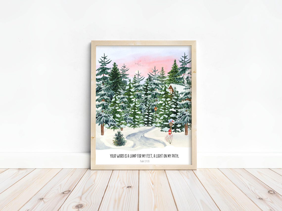Your Word Is A Lamp For My Feet Psalm 119:105 Snowy Forest Path Poster - Image 9