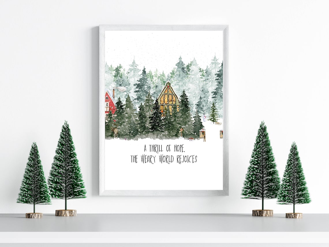 A Thrill of Hope the Weary World Rejoices Winter Village Wall Art - Image 3
