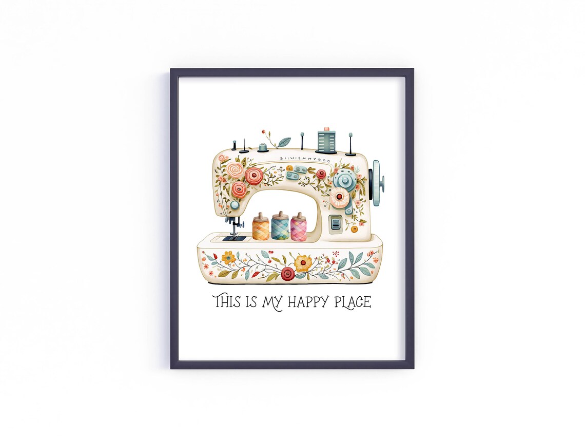 This Is My Happy Place Floral Sewing Machine Craft Room Quote Poster - Image 3