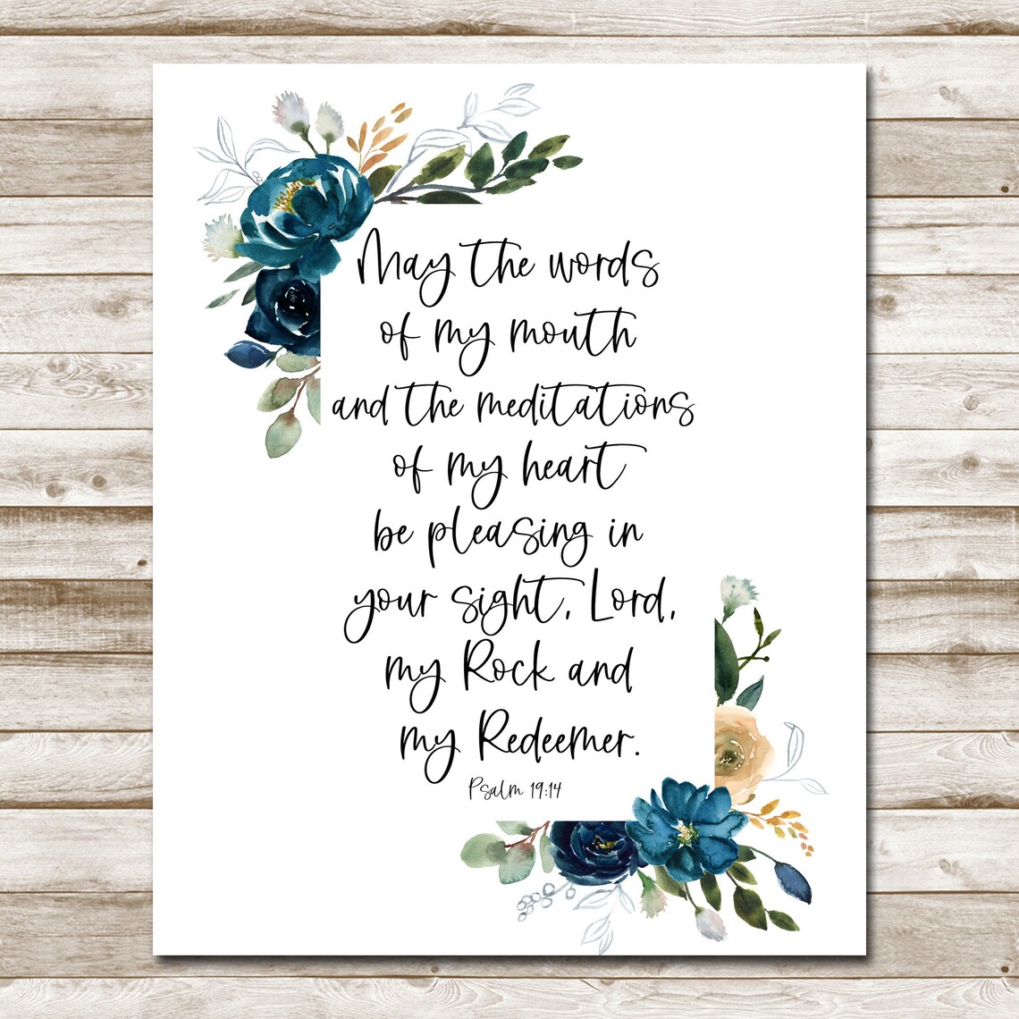 Psalm 1914 May The Words Of My Mouth Floral Watercolor Scripture Verse Poster - Image 4