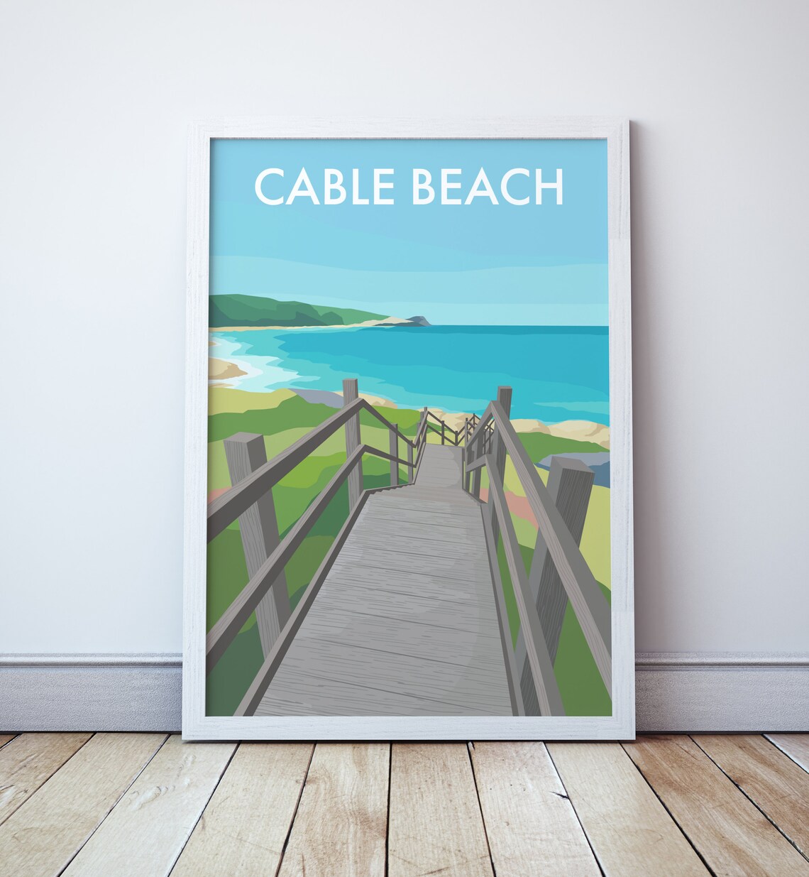 Scenic Cable Beach Wooden Boardwalk Stairway Coastal Travel Poster