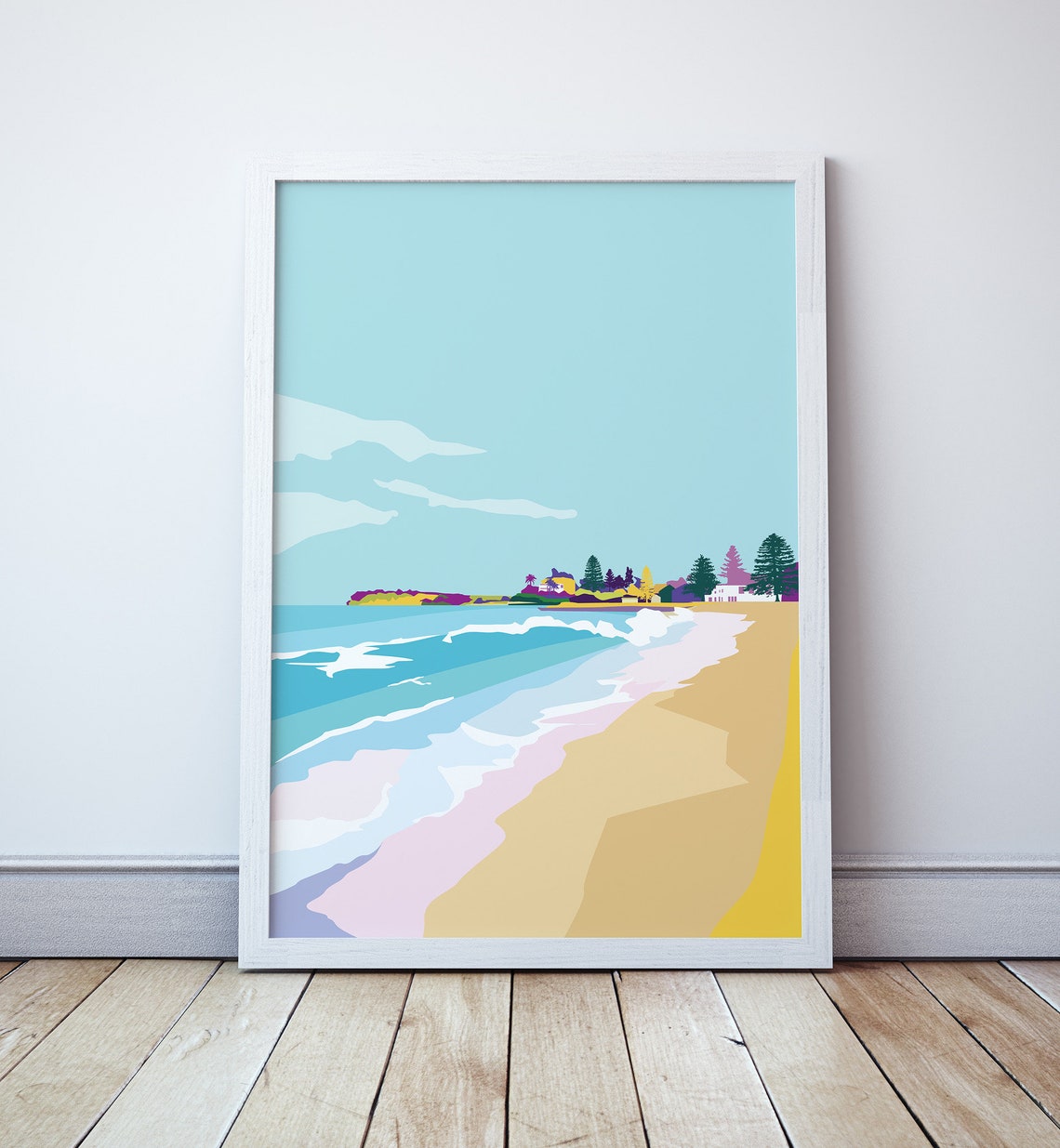 Collaroy Beach Surf with Headland Point Pastel Coastal Travel Poster