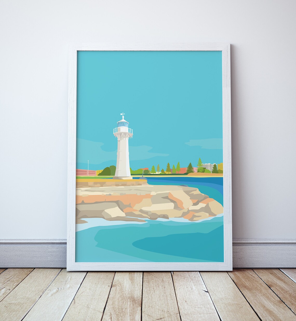 Wollongong Vintage Travel Poster, Beach Lighthouse