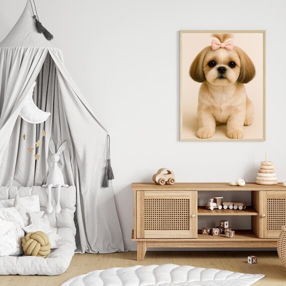 Shih Tzu Puppy Pink Bow Adorable Groomed Sweet Little Dog Animal Poster